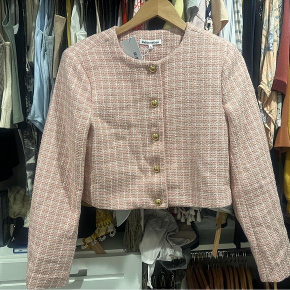 Reformation Trista Jacket Pink Tweed size SMALL - Picture 2 of 4